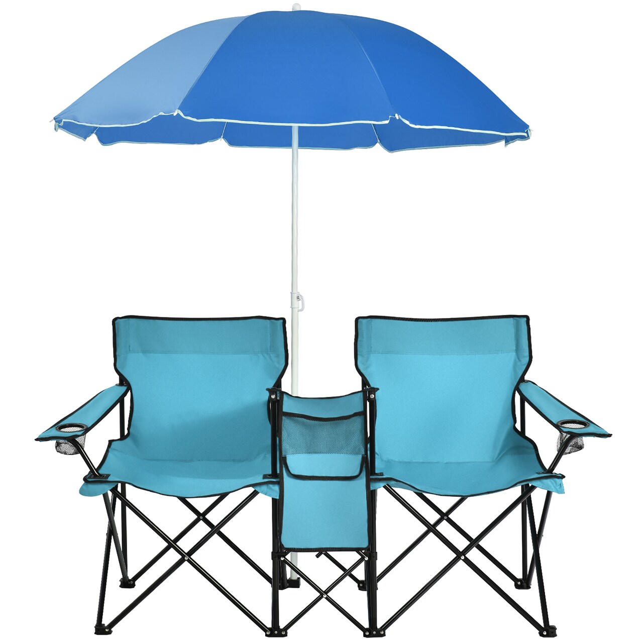 Portable Folding Picnic Double Chair with Umbrella Table Cooler Beach Camping Turquoise/Black/Red/Gray/Pink